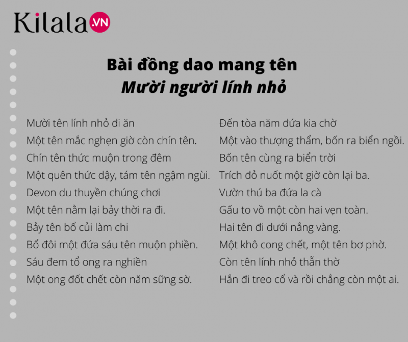 bài đồng dao 10 người lính nhỏ bài đồng dao 10 người lính nhỏ